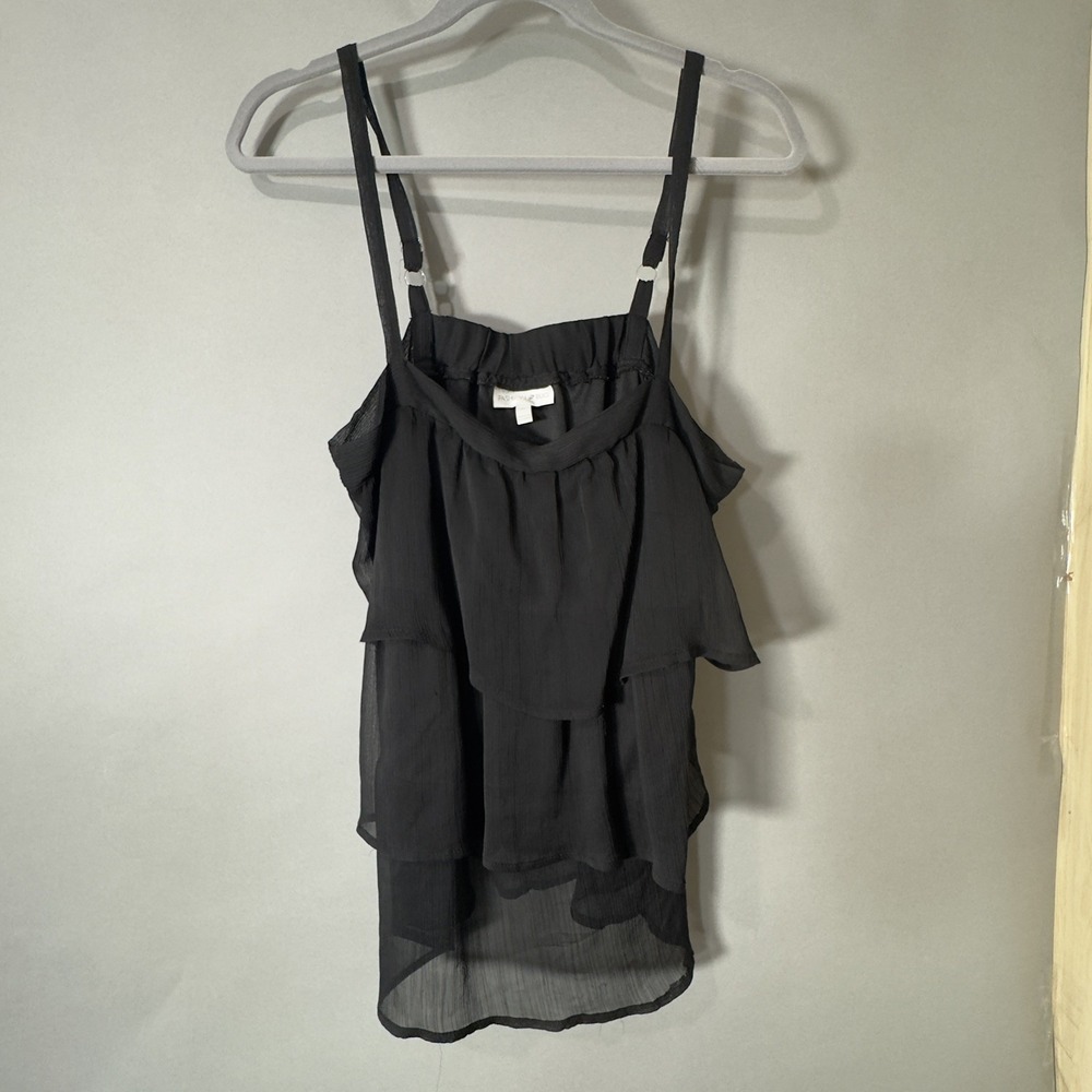 Fashion Bug Womens M Black Ruffle Tiered Cami Tank Top Spaghetti Strap Y2K